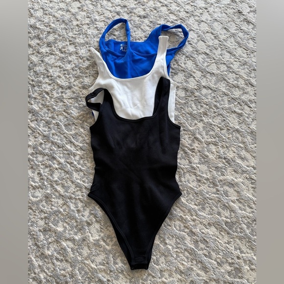 OQQ Tops - OQQ (Amazon) Black, White, and Blue Ribbed Bodysuits, Set of 3, NWOT, M